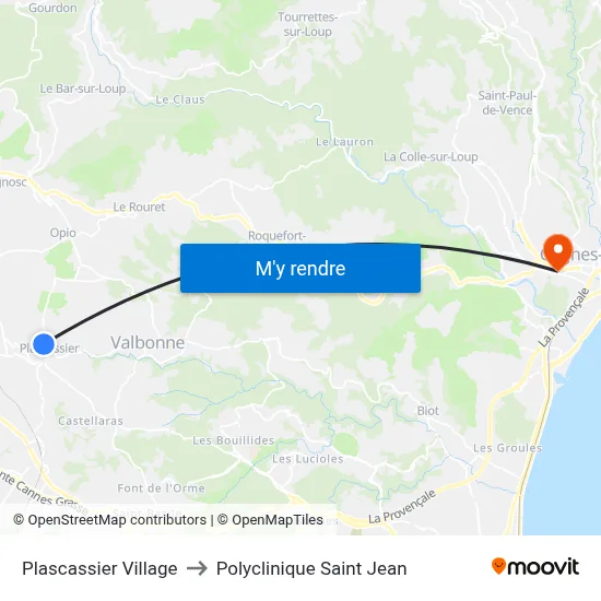 Plascassier Village to Polyclinique Saint Jean map