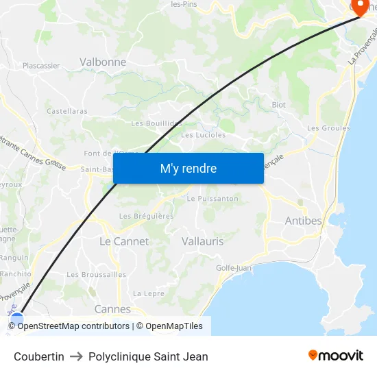 Coubertin to Polyclinique Saint Jean map