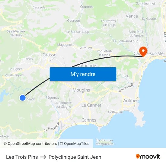 Les Trois Pins to Polyclinique Saint Jean map
