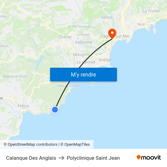 Calanque Des Anglais to Polyclinique Saint Jean map