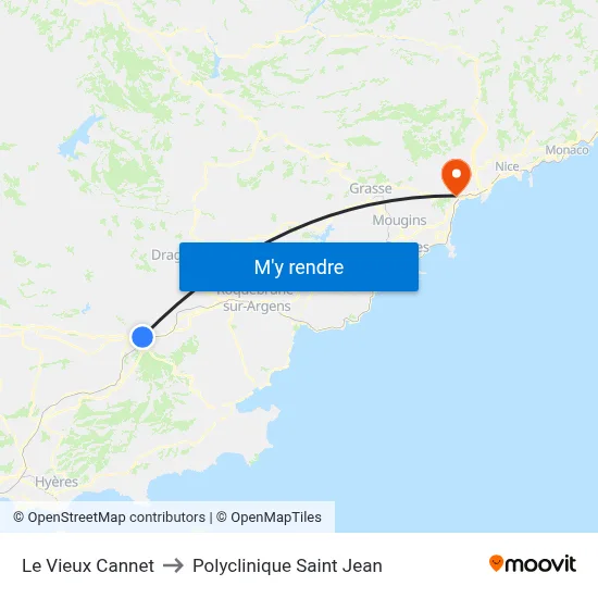 Le Vieux Cannet to Polyclinique Saint Jean map