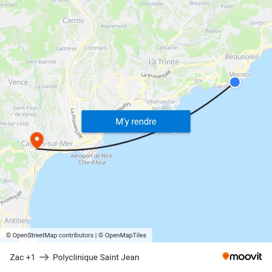 Zac +1 to Polyclinique Saint Jean map