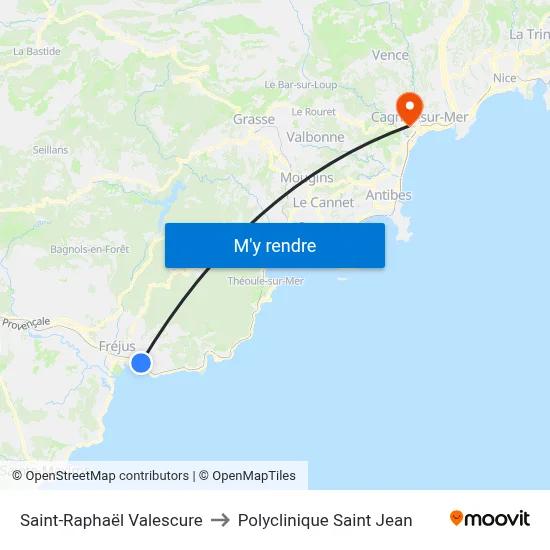 Saint-Raphaël Valescure to Polyclinique Saint Jean map