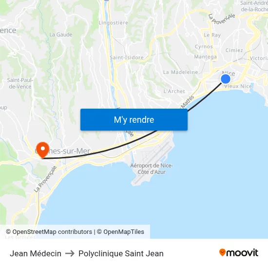 Jean Médecin to Polyclinique Saint Jean map