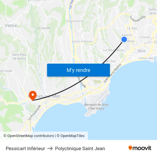 Pessicart Inférieur to Polyclinique Saint Jean map