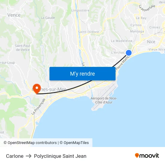 Carlone to Polyclinique Saint Jean map