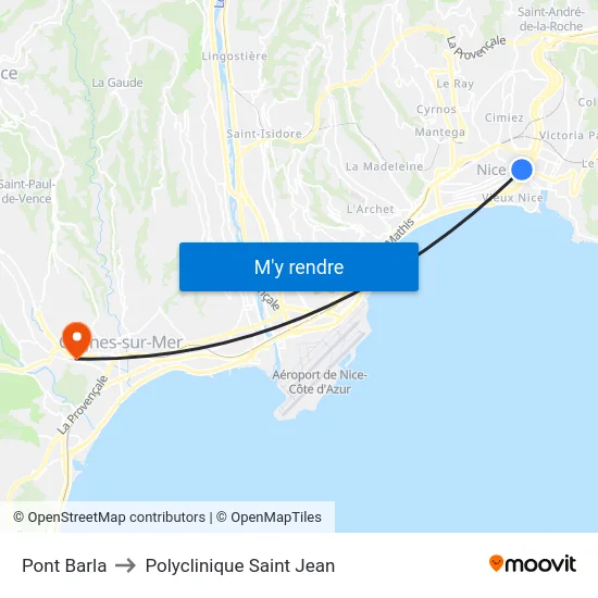 Pont Barla to Polyclinique Saint Jean map