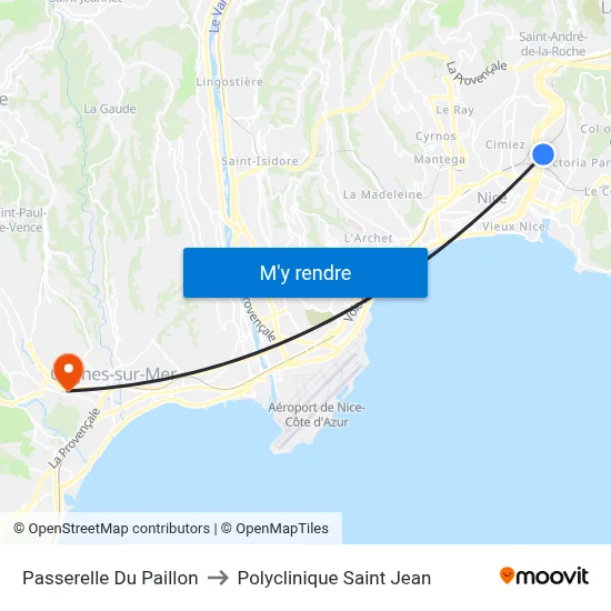 Passerelle Du Paillon to Polyclinique Saint Jean map