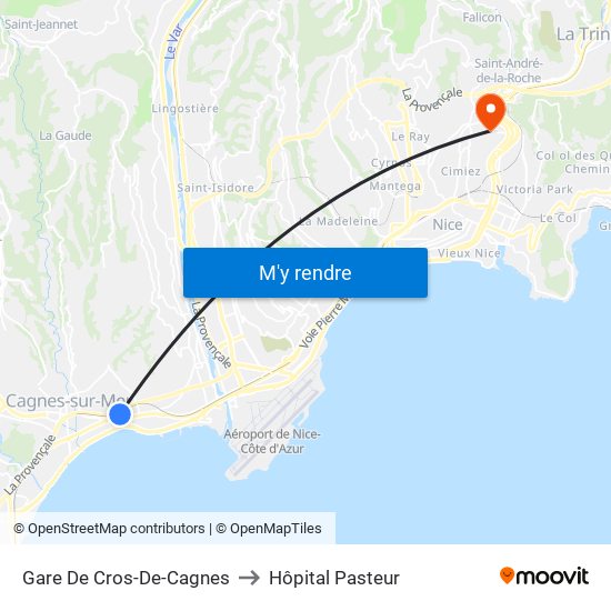 Gare De Cros-De-Cagnes to Hôpital Pasteur map