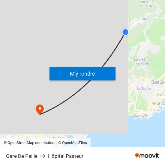 Gare De Peille to Hôpital Pasteur map