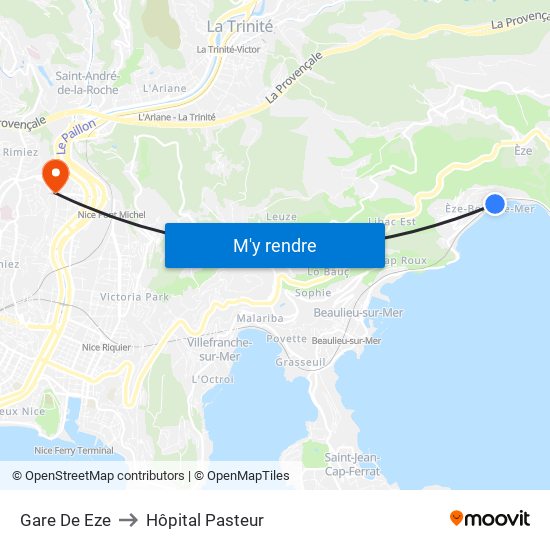 Gare De Eze to Hôpital Pasteur map