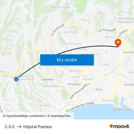 C.G.E to Hôpital Pasteur map