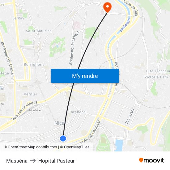 Masséna to Hôpital Pasteur map