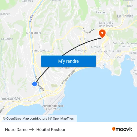 Notre Dame to Hôpital Pasteur map