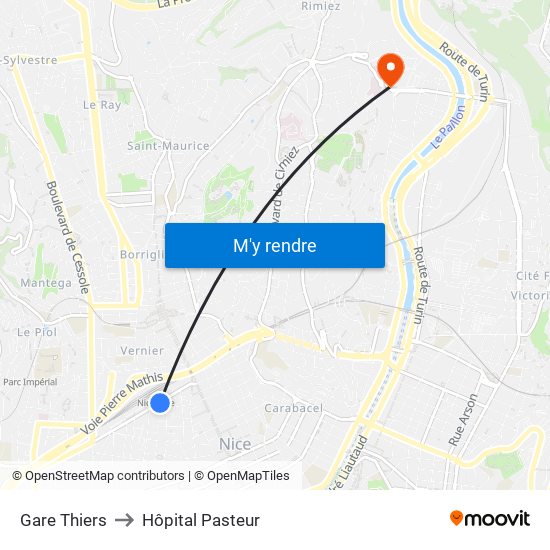 Gare Thiers to Hôpital Pasteur map