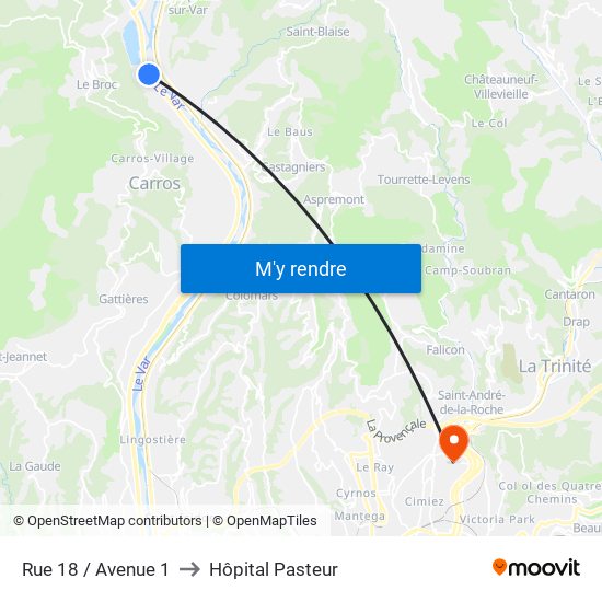 Rue 18 / Avenue 1 to Hôpital Pasteur map