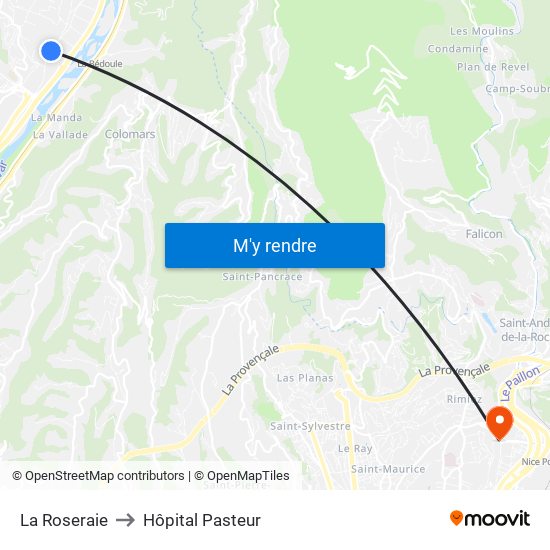 La Roseraie to Hôpital Pasteur map