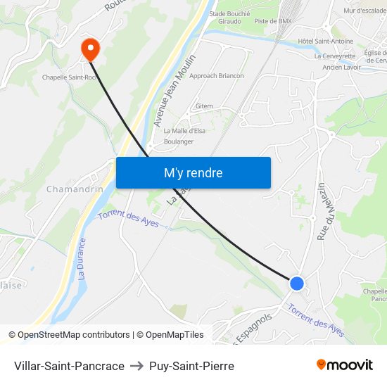 Villar-Saint-Pancrace to Puy-Saint-Pierre map