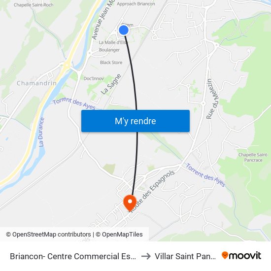 Briancon- Centre Commercial Espace Sud to Villar Saint Pancrace map