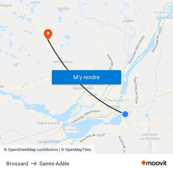 Brossard to Sainte-Adèle map