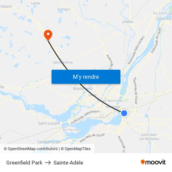 Greenfield Park to Sainte-Adèle map