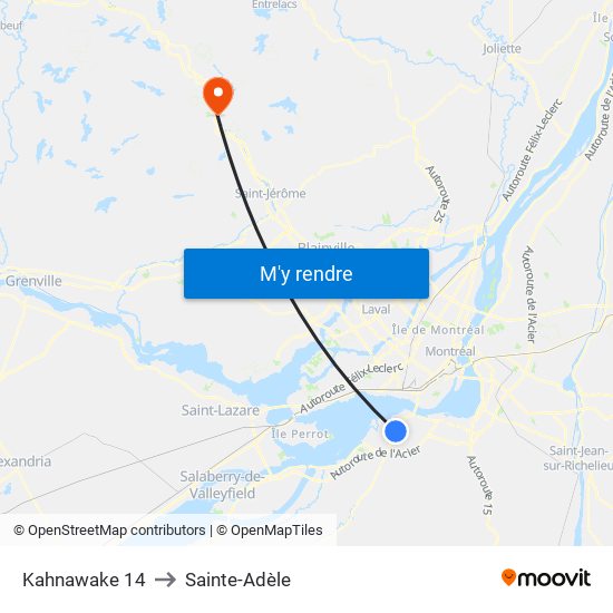 Kahnawake 14 to Sainte-Adèle map