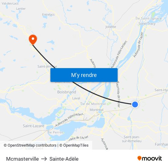 Mcmasterville to Sainte-Adèle map