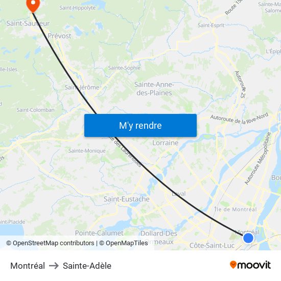 Montréal to Sainte-Adèle map