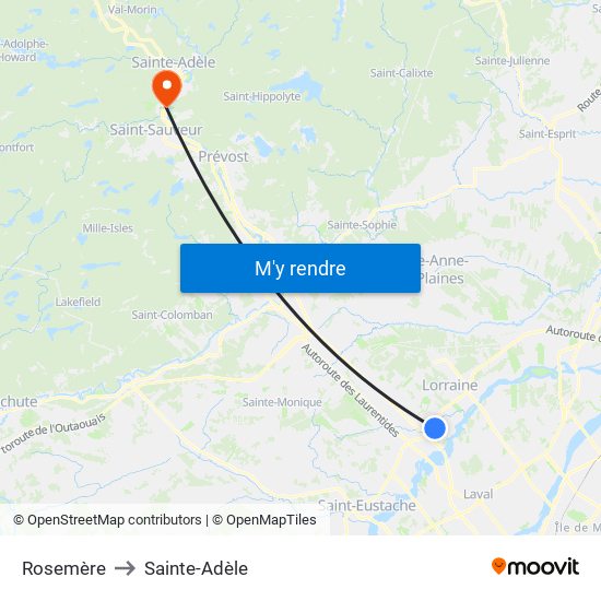 Rosemère to Sainte-Adèle map