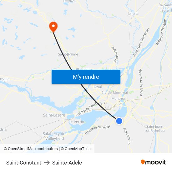 Saint-Constant to Sainte-Adèle map