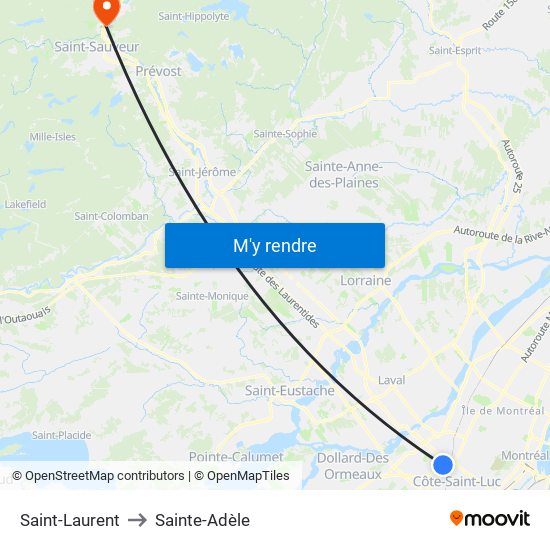 Saint-Laurent to Sainte-Adèle map