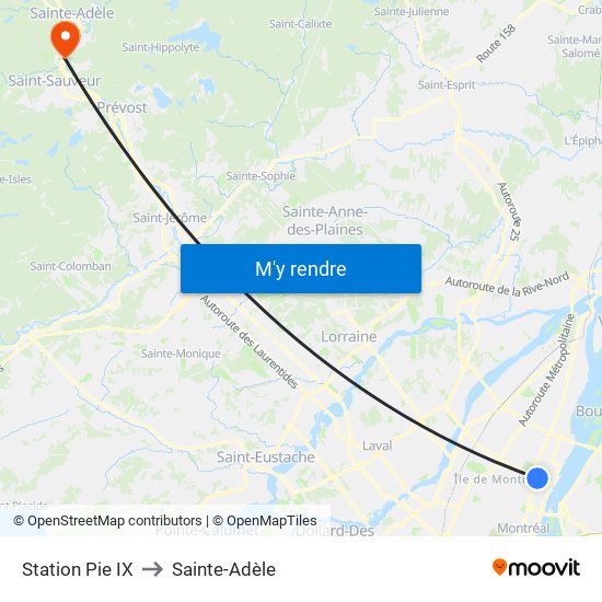 Station Pie IX to Sainte-Adèle map