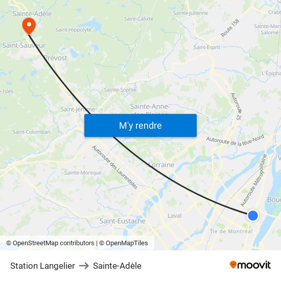 Station Langelier to Sainte-Adèle map