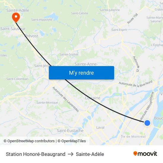 Station Honoré-Beaugrand to Sainte-Adèle map