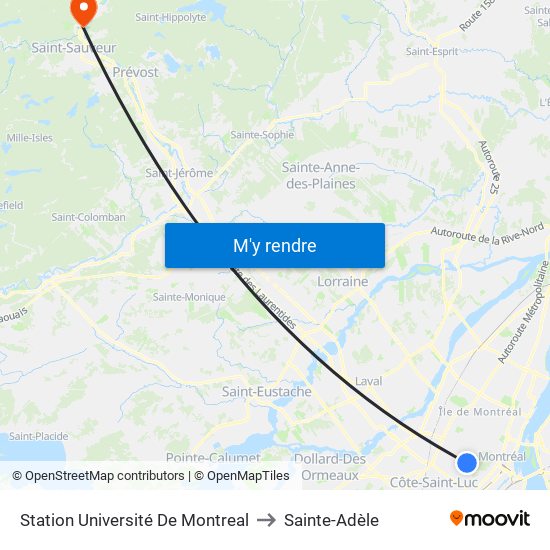 Station Université De Montreal to Sainte-Adèle map