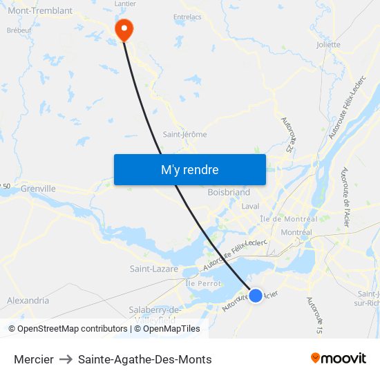 Mercier to Sainte-Agathe-Des-Monts map