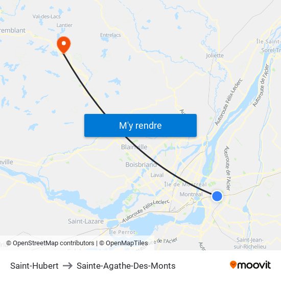 Saint-Hubert to Sainte-Agathe-Des-Monts map