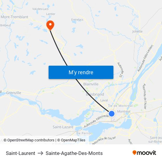 Saint-Laurent to Sainte-Agathe-Des-Monts map