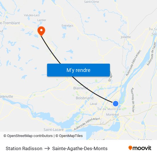 Station Radisson to Sainte-Agathe-Des-Monts map