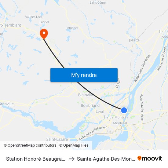 Station Honoré-Beaugrand to Sainte-Agathe-Des-Monts map