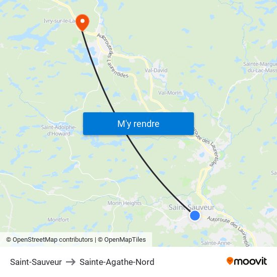 Saint-Sauveur to Sainte-Agathe-Nord map