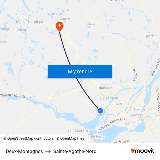 Deux-Montagnes to Sainte-Agathe-Nord map