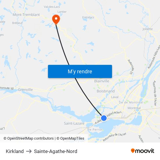 Kirkland to Sainte-Agathe-Nord map