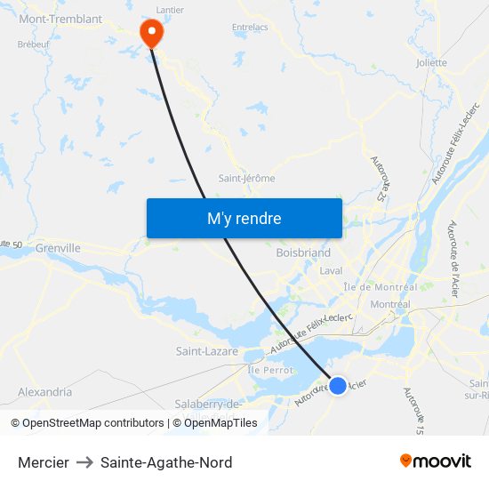 Mercier to Sainte-Agathe-Nord map