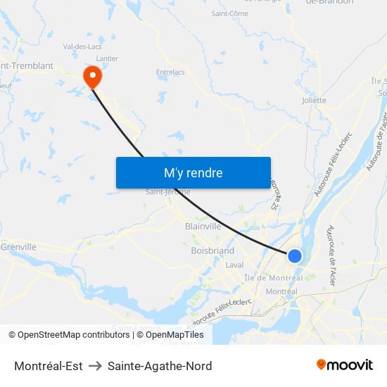 Montréal-Est to Sainte-Agathe-Nord map