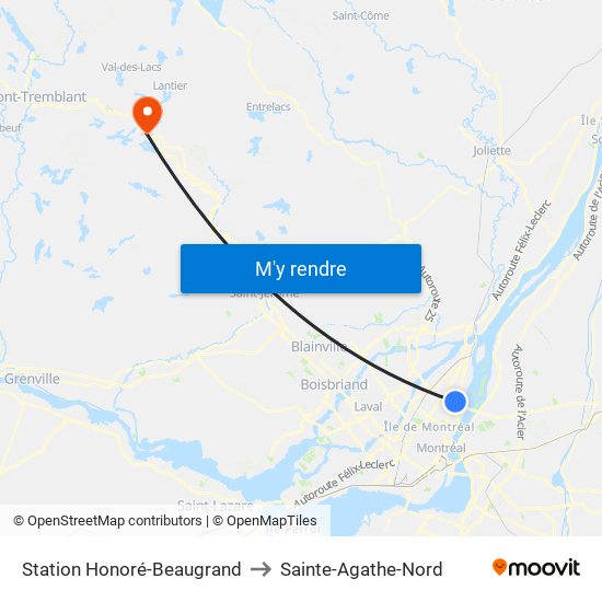 Station Honoré-Beaugrand to Sainte-Agathe-Nord map