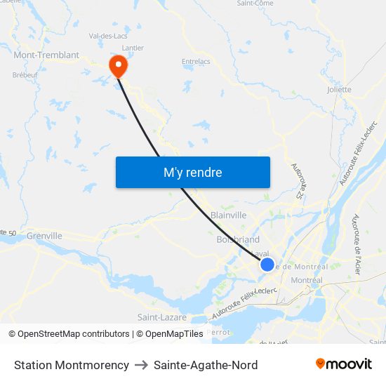 Station Montmorency to Sainte-Agathe-Nord map