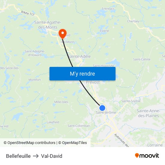 Bellefeuille to Val-David map