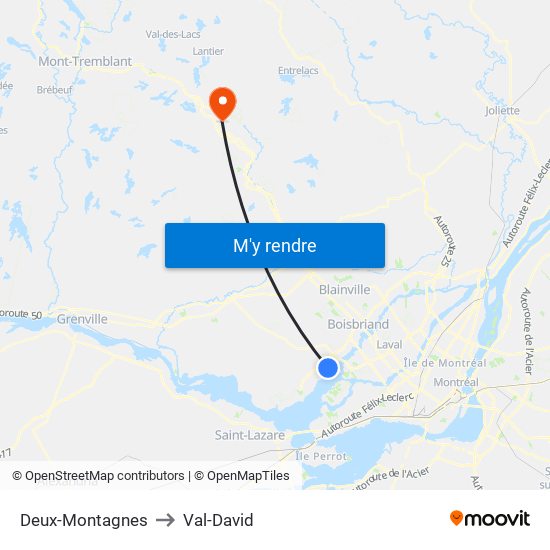 Deux-Montagnes to Val-David map