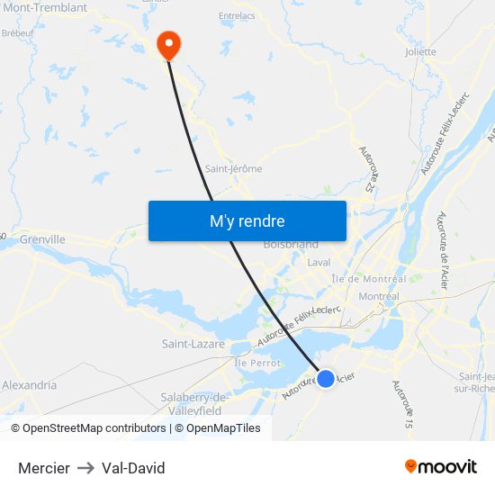 Mercier to Val-David map